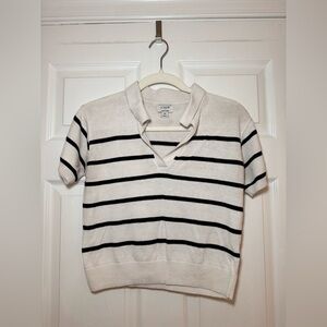J. Crew Striped White and Black Polo Shirt